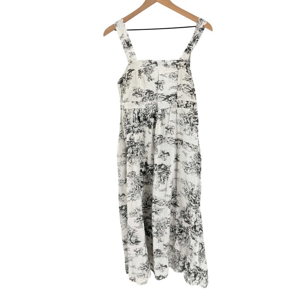 Spighe Di Lino Toile Midi Dress White Brown L Linen Blend Italy Pockets Summer